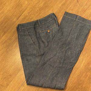 Talbots Signature 100% Linen Flare Trouser Pants Chambray Blue Size 2